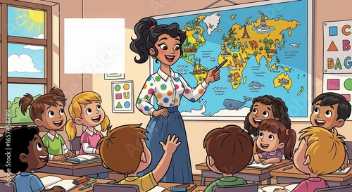cartoon style illustration playful and colorful teacher high quality stock illustration for commercial use