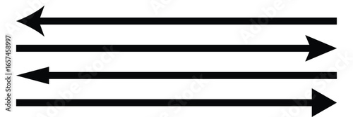 Set of long arrow vector, icon . Horizontal double side arrow. Straight long arrow vector icon set. Long arrows left and right in flat style. Long arrow silhouette, symbol, icon design .
