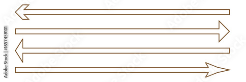 Set of long arrow vector, icon . Horizontal double side arrow. Straight long arrow vector icon set. Long arrows left and right in flat style. Long arrow silhouette, symbol, icon design .