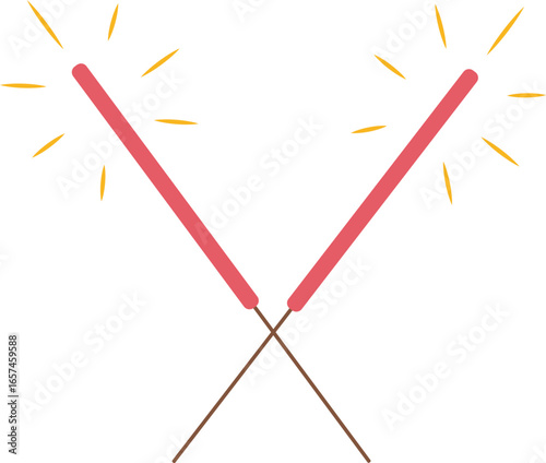 Two crossed sparklers emitting bright yellow sparks against a white background.