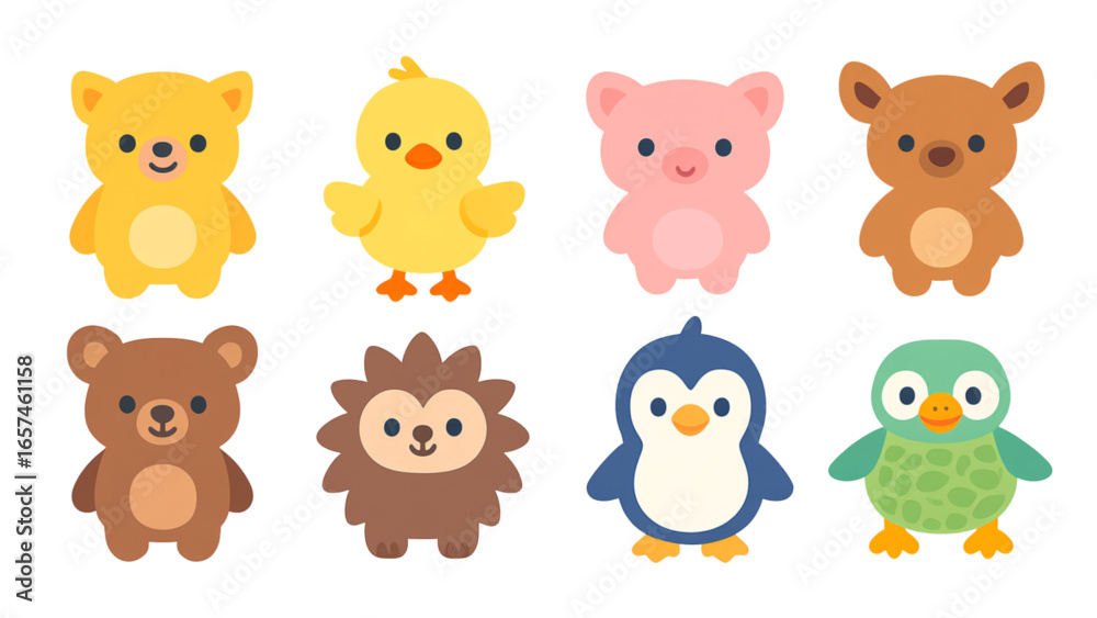 Cute cartoon animals standing together in a group, showcasing their adorable features with bright colors and cheerful expressions. Cute cartoon animals standing together in a group, showcasing their adorable features with bright colors and cheerful expressions.