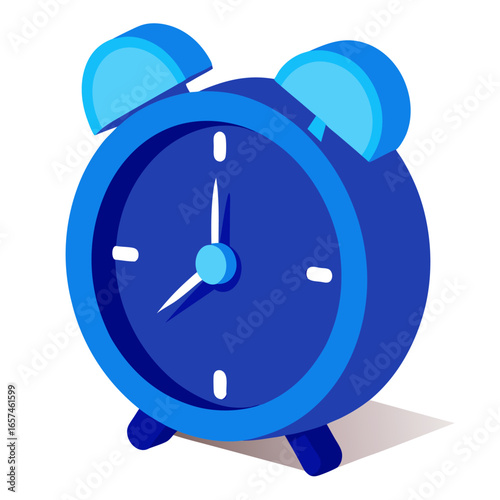 3d blue alarm clock with shiny surface illustration
