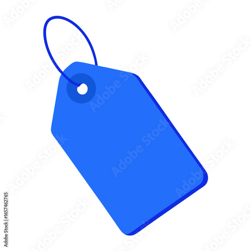Three dimensional hanging price tag with string in blue