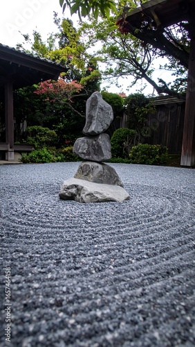 Zen garden stones and raked gravel