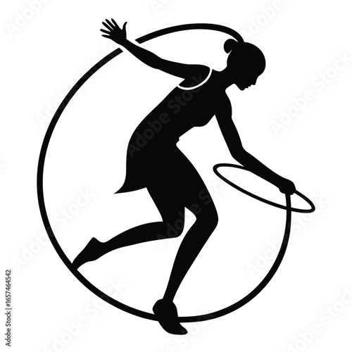 sport women with hula hoop black silhouette vector