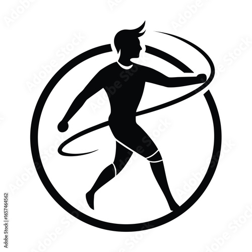 a sport man with hula hoop black silhouette vector