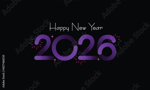 2026 Happy new year celebration greeting card, sparkler font and firework isolated background
