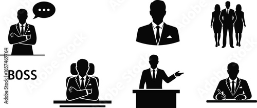 Business boss silhouette, office manager, corporate leader, executive authority, professional leadership, company director, workplace teamwork, decision maker, business management, control