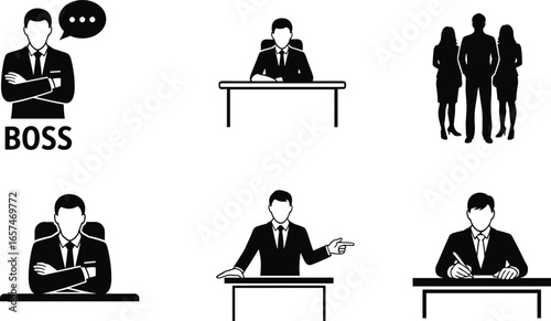 Boss silhouette, business leader, corporate manager, office executive, decision maker, leadership authority, company director, professional teamwork, workplace management, business control