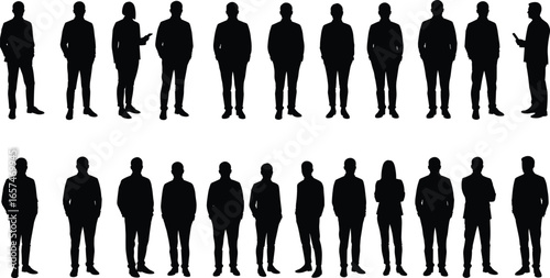 Business silhouettes, corporate professionals, men and women, teamwork, leadership, office employees, management staff, executive people, business group, company success, collaboration