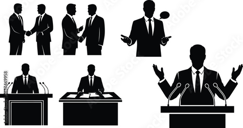 Business presentation, corporate leader, public speaking, businessman speech, conference discussion, leadership communication, handshake deal, office negotiation, political debate, success meeting