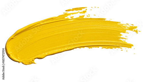textured abstract yellow paint stroke isolated on transparent background, png