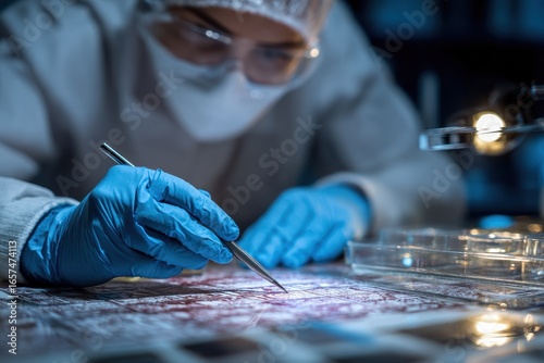 Crime evidence analyst in laboratory