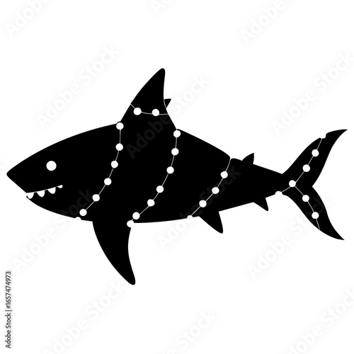 Black silhouette shark decorated with white string lights