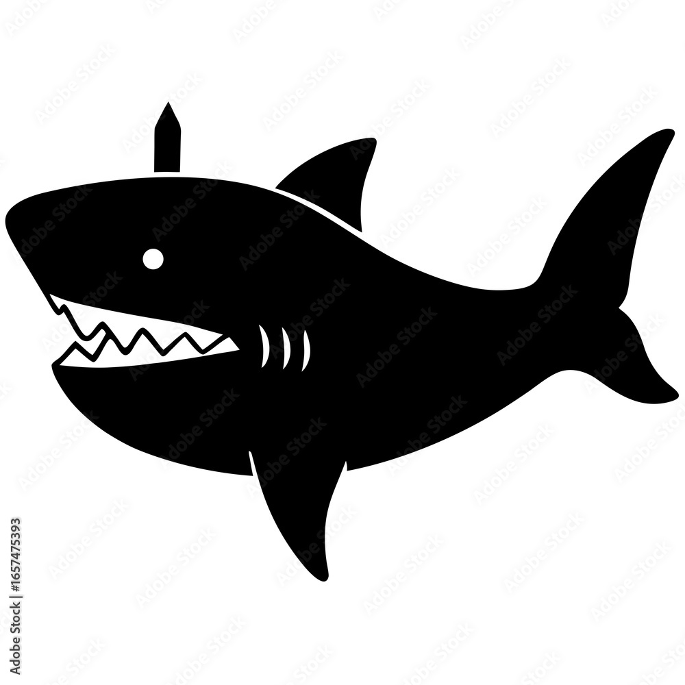Fototapeta premium Black shark silhouette with a pencil on its head