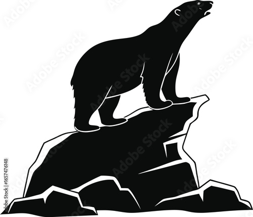 Polar Bear Standing on Rock Vector Illustration