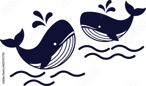 Cute Whales Spouting Water Vector Set