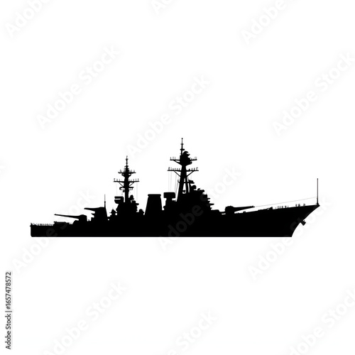 Silhouette vector illustration of a military battleship icon. Vector black silhouette. with white background