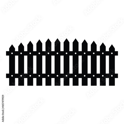 Black silhouette vector illustration of pointed wooden picket fence