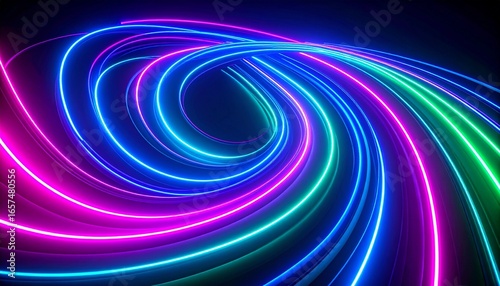 3d rendering, abstract neon background. Curvy colorful glowing lines, futuristic minimalist wallpaper