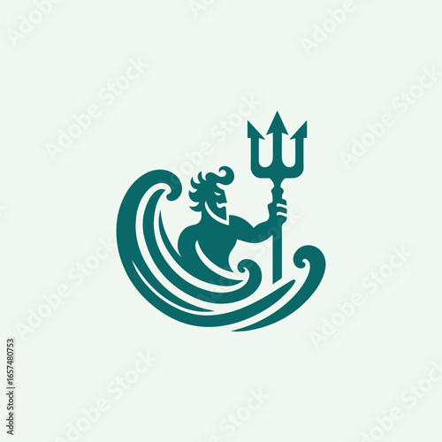 Poseidon God Logo with trident and waves.