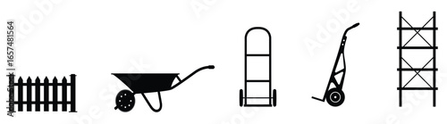 Collection of gardening tools and equipment silhouettes
Gardening tools shovel rake broom equipment vector, vector illustration