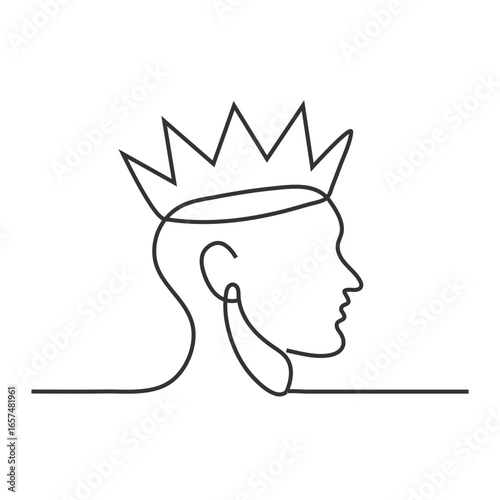 Mind attack or mind shielding line art vector icon for games and websites. Head of a King.