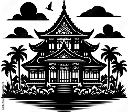 Vector sketch of icon logo symbol illustration design of sacred temple traditional house with classic vintage ethnic style