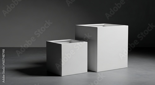 Elegant Minimalism - A High-Contrast Study of Light and Shadow on Two White Cubic Forms.