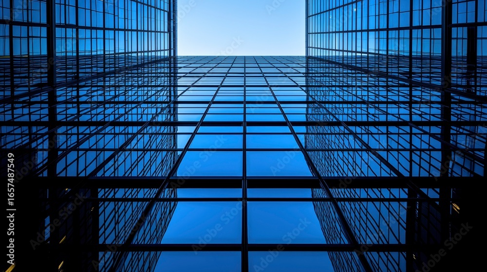Fototapeta premium Skyscrapers reflecting the blue sky upward
