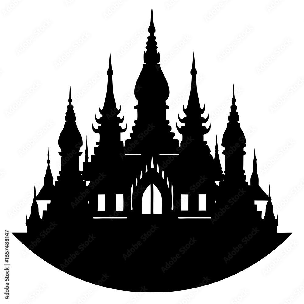 Fototapeta premium Temple with spires silhouette vector illustration