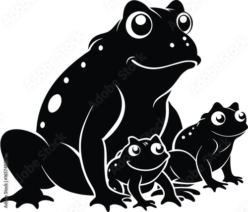 Family Of Frogs Silhouette In Black And White On White Background amphibian animal