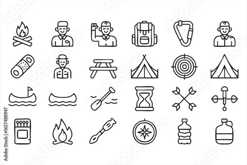 Set of 25 Outdoor Icons for Camping, Hiking, and Adventure Enthusiasts