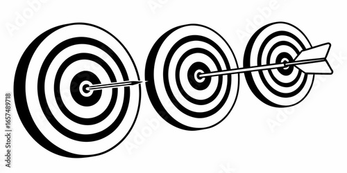 Target practice with arrows hitting the bullseye for success and achievement vector illustration on transparent background