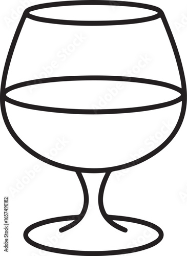Simple line drawing of a brandy snifter glass filled with liquid