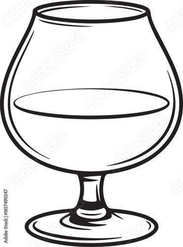 Hand drawn sketch of a brandy snifter glass filled with clear liquid