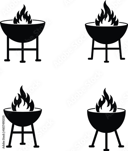 Fire Bowl and Brazier Icons Set