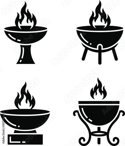 Fire Bowl and Brazier Icons Set