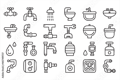Minimalist Plumbing Icons Collection in Monochrome Style