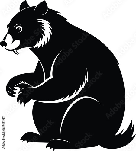 Black silhouette of a bear sitting with paws raised on a white background vector illustration