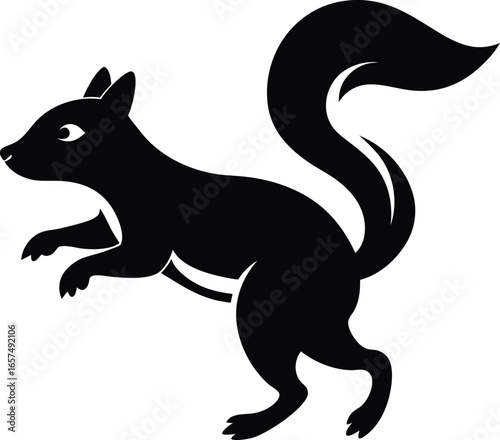 Black silhouette of a squirrel standing on its hind legs on a white background rodent animal