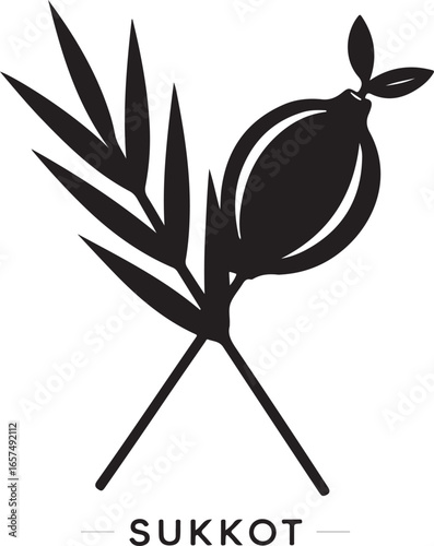 Black etrog and palm fronds sukkot holiday