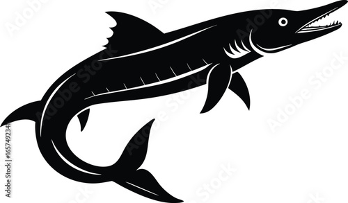 Black Silhouette of a Swordfish Leaping on White Background marine life ocean