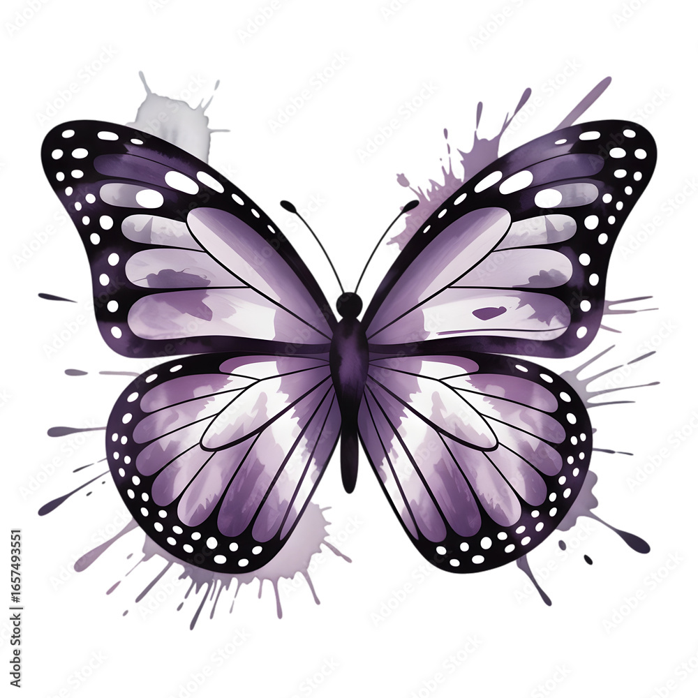 Obraz premium An elegant purple butterfly captured with beautiful white detailed wings showcasing a delicate artistic watercolor illustration style
