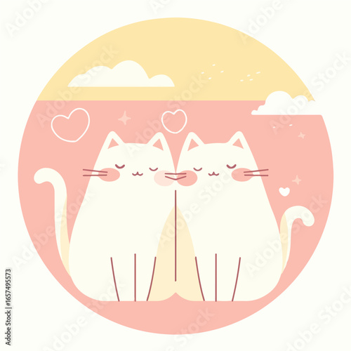 Sweethearts' Serenade: Adorable cartoon kittens sharing a tender moment, enveloped in a pastel-hued world of love and affection. A celebration of the purest connections