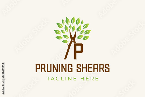 Letter P Pruning shears vector logo design