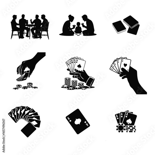 Playing Cards and game icon Silhouette set vector design