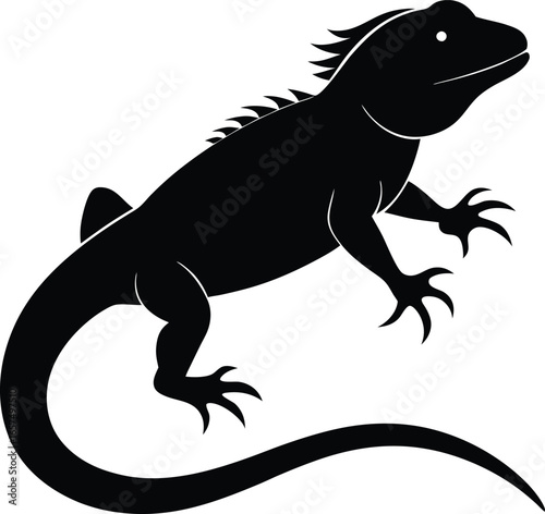 Black silhouette of a lizard or iguana with detailed claws and spiky crest reptile animal