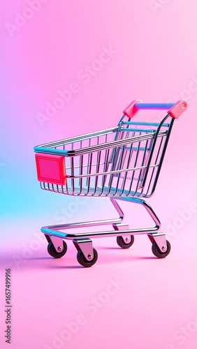 Empty Shopping Cart, Pink Studio Background