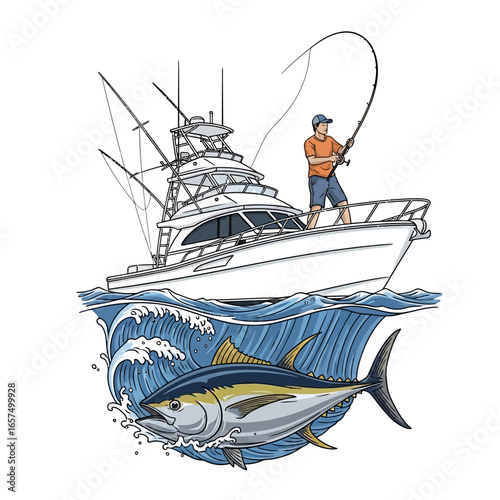 tuna boat fishing illustration logo vector image t shirt